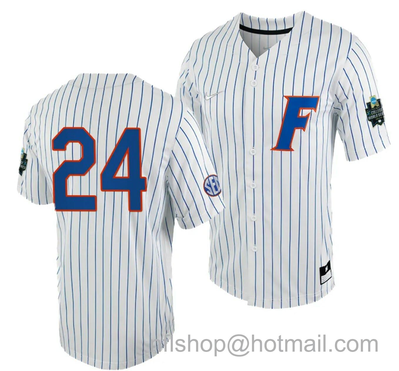 Men's Nike Josh Rivera Jersey Florida Gators #24 White Royal 2023 College World Series NCAA Baseball