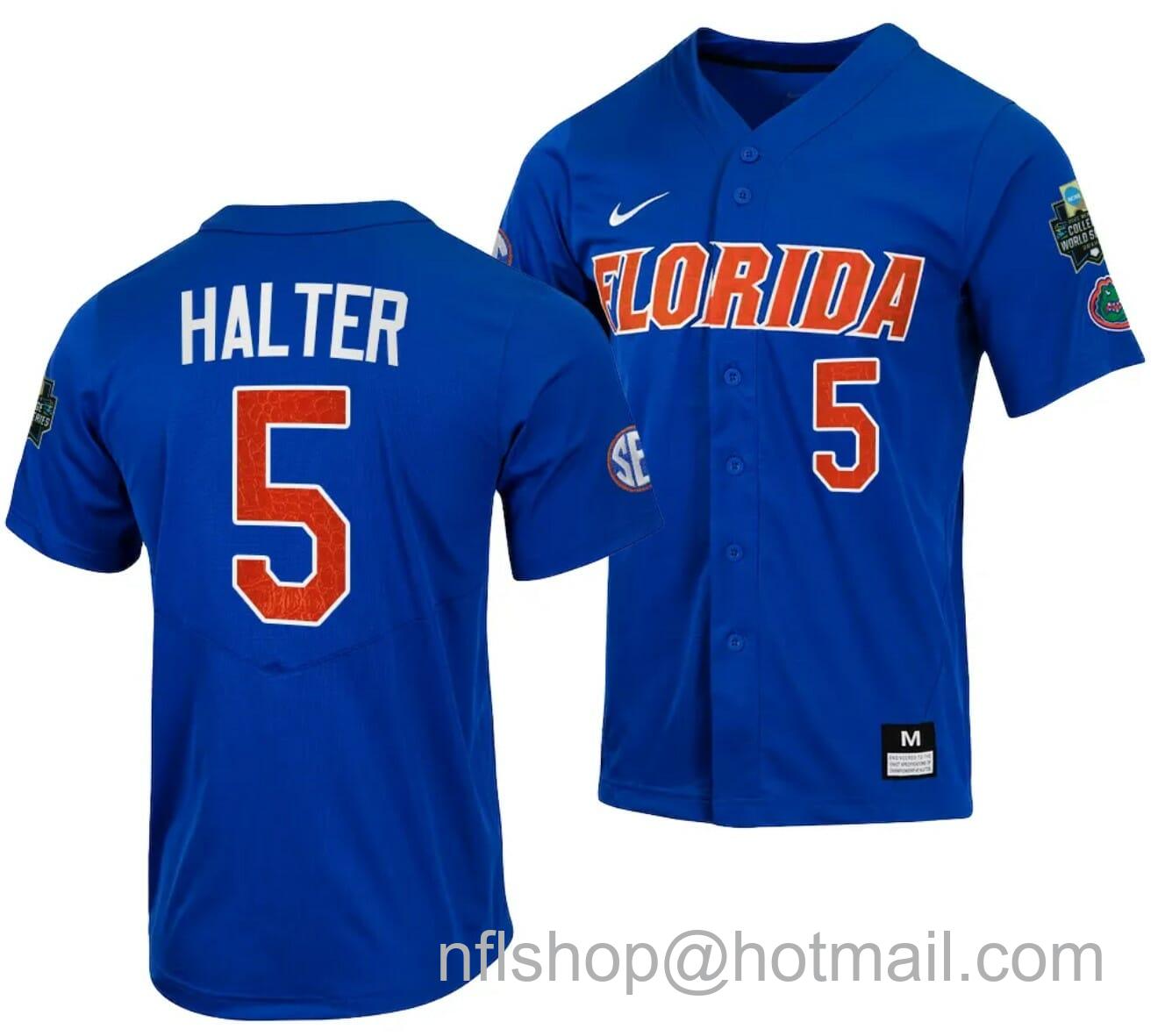 Men's Nike Colby Halter Jersey Florida Gators 2023 College World Series Royal #5 NCAA Baseball