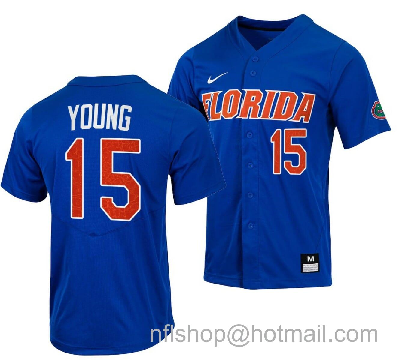 Men's Nike Danny Young Jersey Florida Gators College Baseball Full-Button Royal #15