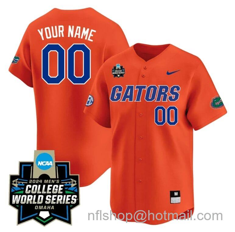 Men's Nike Custom Florida Gators Jersey 2024 College World Series Vapor Premier Limited NCAA Baseball Stitched Gators Orange