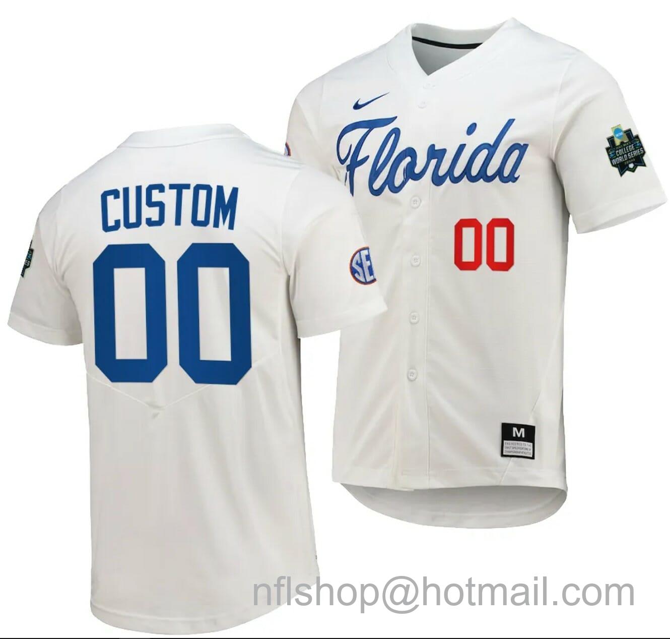 Men's Nike Custom Florida Gators Jersey Name and Number 2023 College World Series Replica White #0 NCAA Baseball