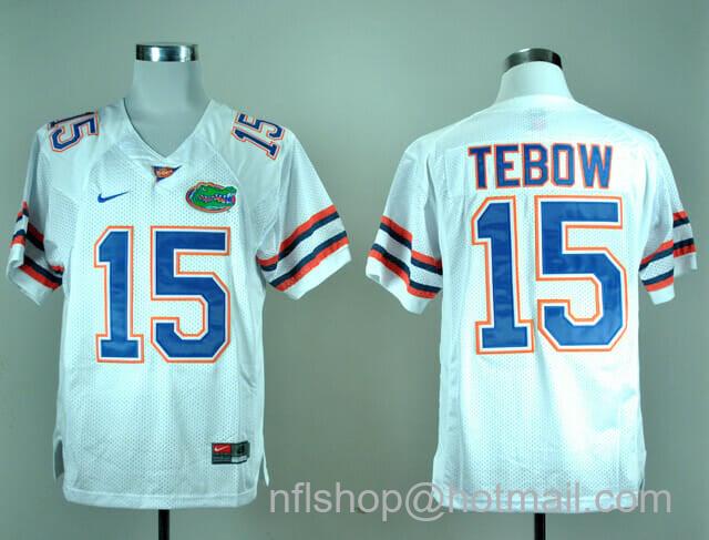 Men's Nike Florida Gators #15 Tim Tebow White NCAA College Football Jersey