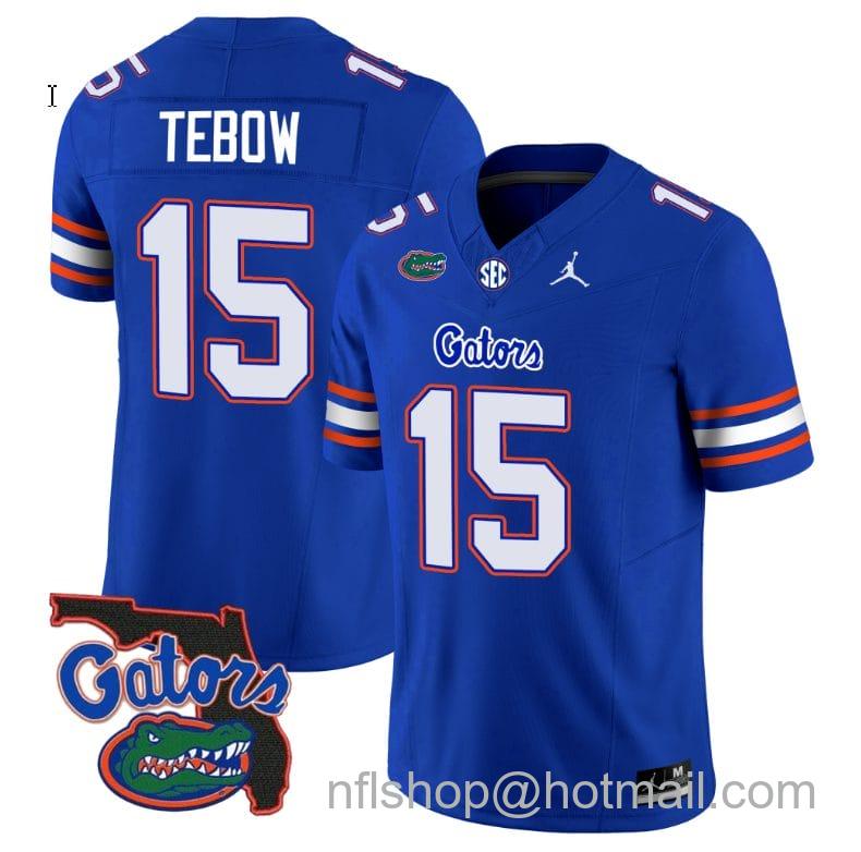 Men's Jordan Brand Tim Tebow Jersey #15 Florida Gators Vapor Limited Florida Map College Football Royal