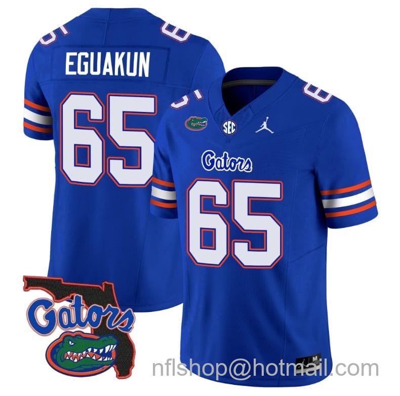 Men's Jordan Brand Kingsley Eguakun Jersey #65 Florida Gators Vapor Limited Florida Map College Football Royal