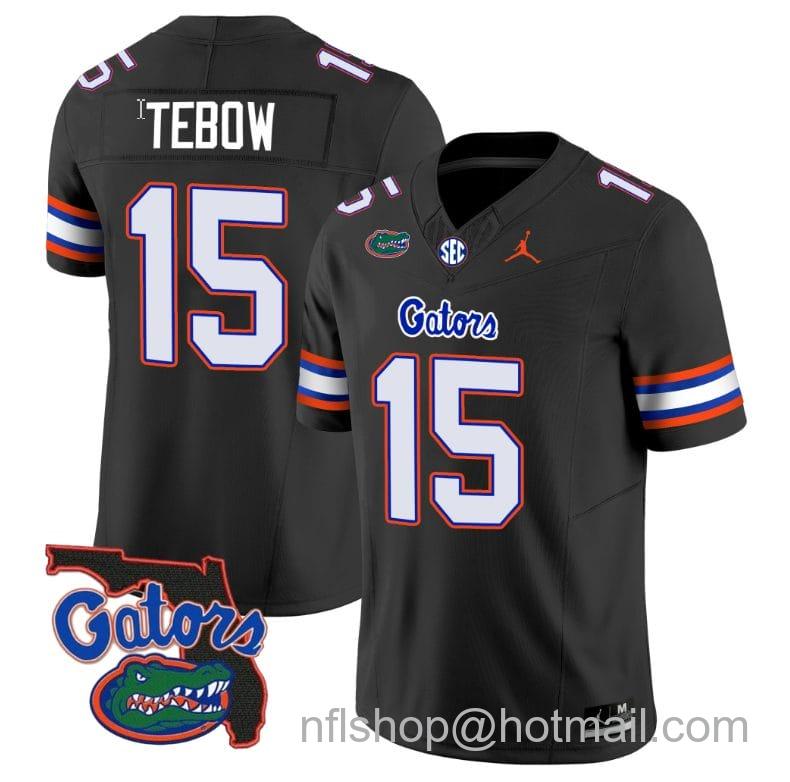 Men's Jordan Brand Tim Tebow Jersey #15 Florida Gators Vapor Limited Florida Map College Football Black