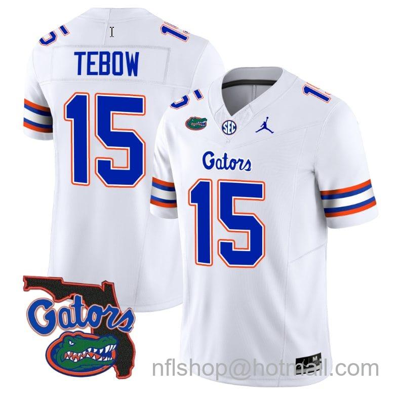 Men's Jordan Brand Tim Tebow Jersey #15 Florida Gators Vapor Limited Florida Map College Football White