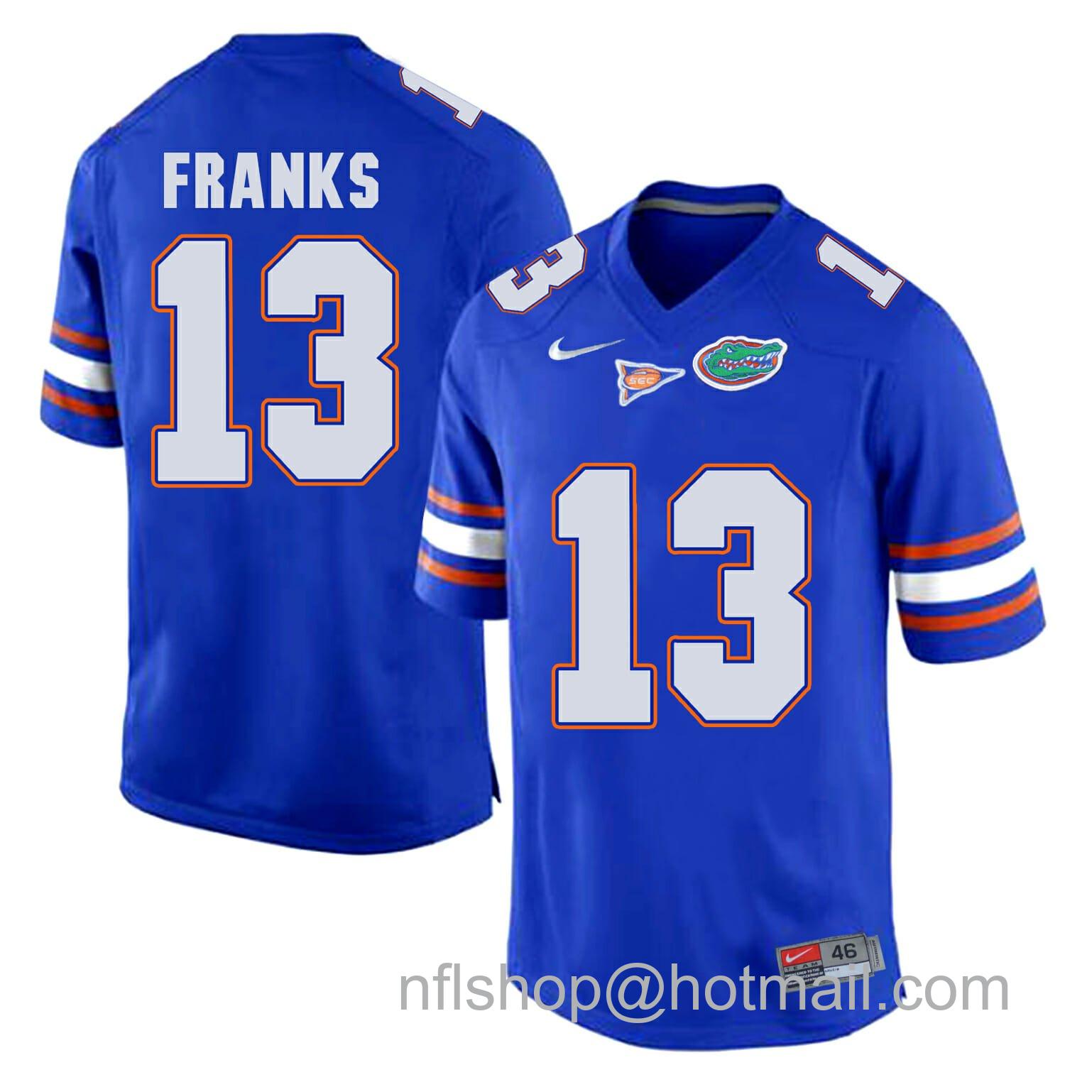 Men's Nike Florida Gators #13 Feleipe Franks College Football Jersey Royal Blue Logo Patch