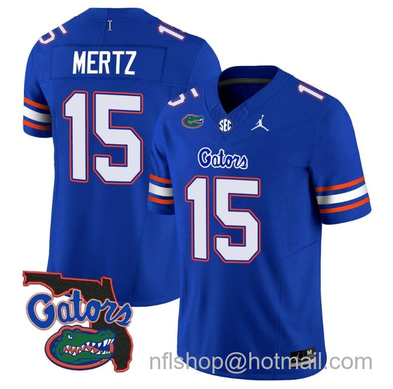 Men's Jordan Brand Graham MertzJersey #15 Florida Gators Vapor Limited Florida Map College Football Royal