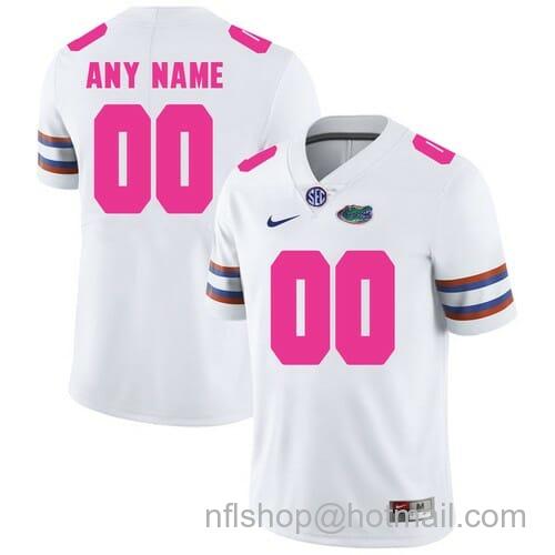 Men's Nike Florida Gators Football Jersey Custom White Pink College