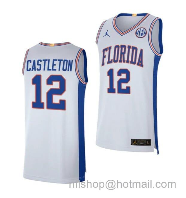 Men's Jordan Brand #12 Colin Castleton Jersey Florida Gators College Basketball Jerseys White