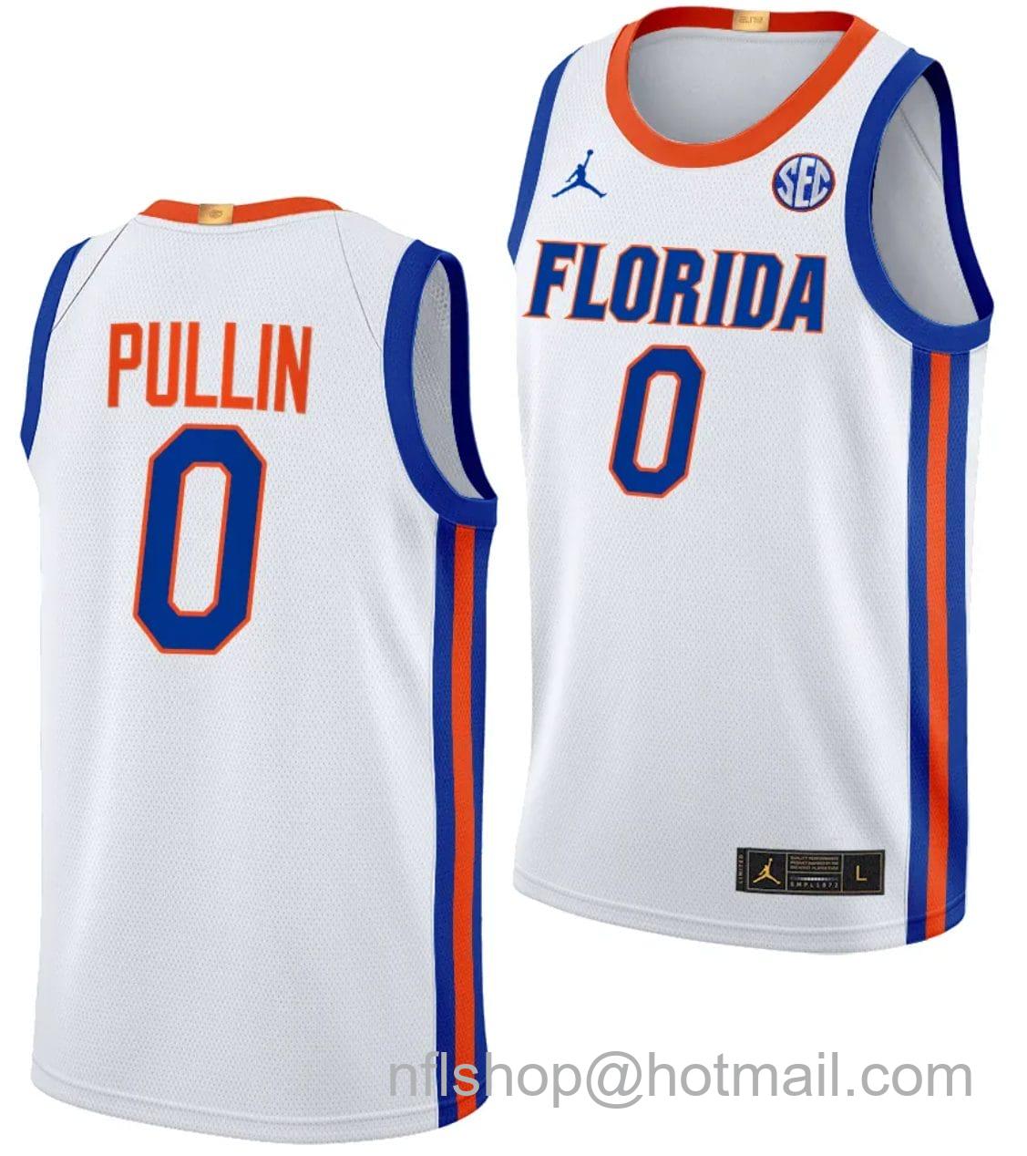 Men's Jordan Brand Zyon Pullin Jersey #0 Florida Gators Limited College Basketball 2023-24 Home White