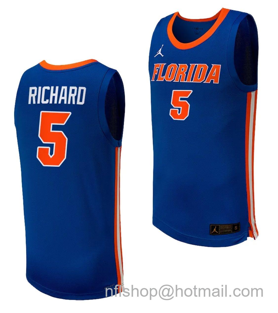 Men's Jordan Brand Will Richard Jersey #5 Florida Gators College Basketball 2023-24 Replica Uniform Royal