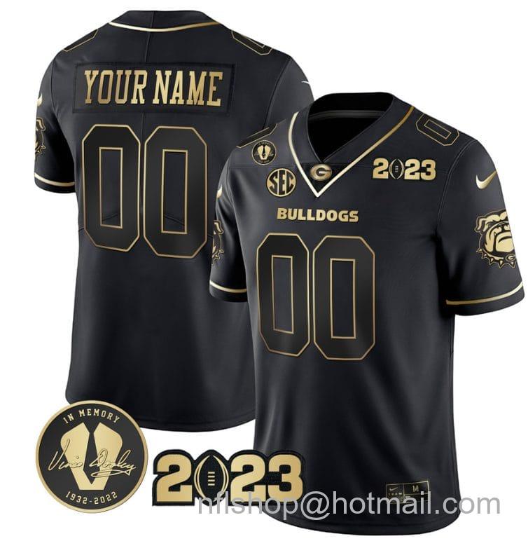 Men's Nike Custom Georgia Bulldogs Jersey Name and Number Football 2023 Vince Dooley Patch Black Gold