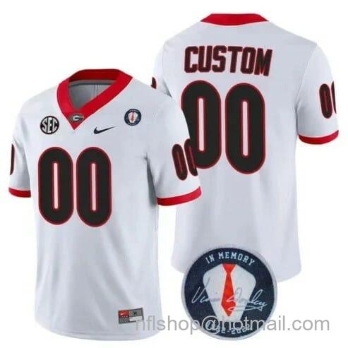 Men's Nike Custom UGA Jersey Players Jersey Honoring Vince Dooley Patch Custom White