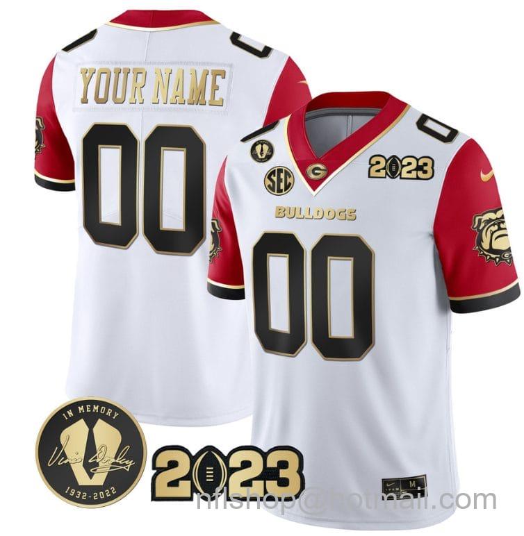 Men's Nike Custom Georgia Bulldogs Jersey Name and Number Football 2023 Vince Dooley Patch Red Sleeves