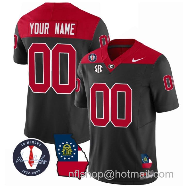 Men's Nike Custom Georgia Bulldogs Jersey Name and Number Football Vince Dooley Patch Map Black