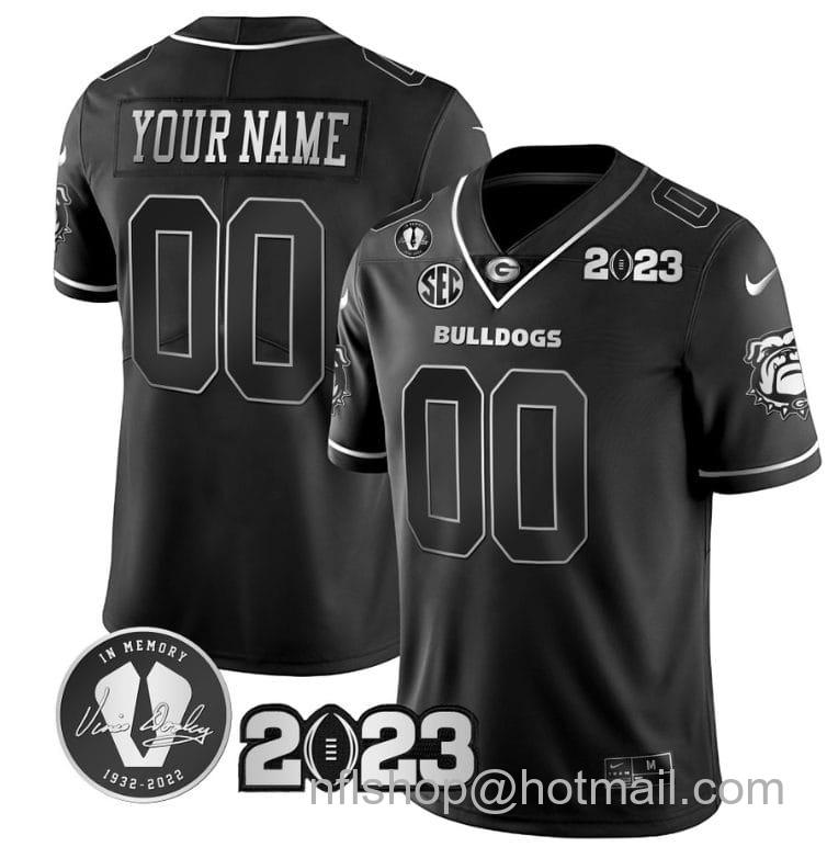 Men's Nike Custom Georgia Bulldogs Jersey Name and Number Football 2023 Vince Dooley Patch Black Silver