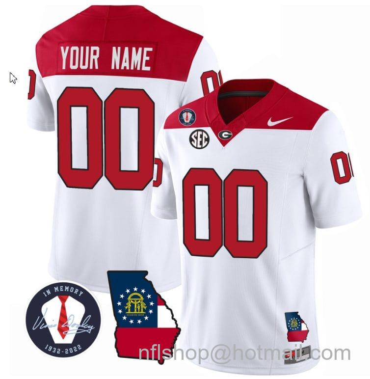 Men's Nike Custom Georgia Bulldogs Jersey Name and Number Football Vince Dooley Patch Map White