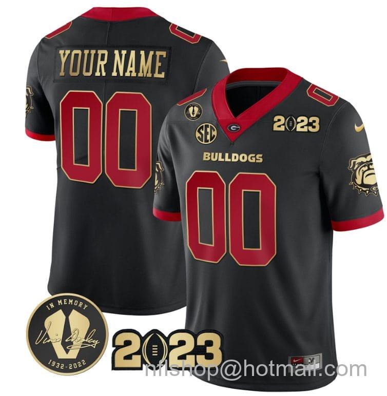 Men's Nike Custom Georgia Bulldogs Jersey Name and Number Football 2023 Vince Dooley Patch Black Gold Trim