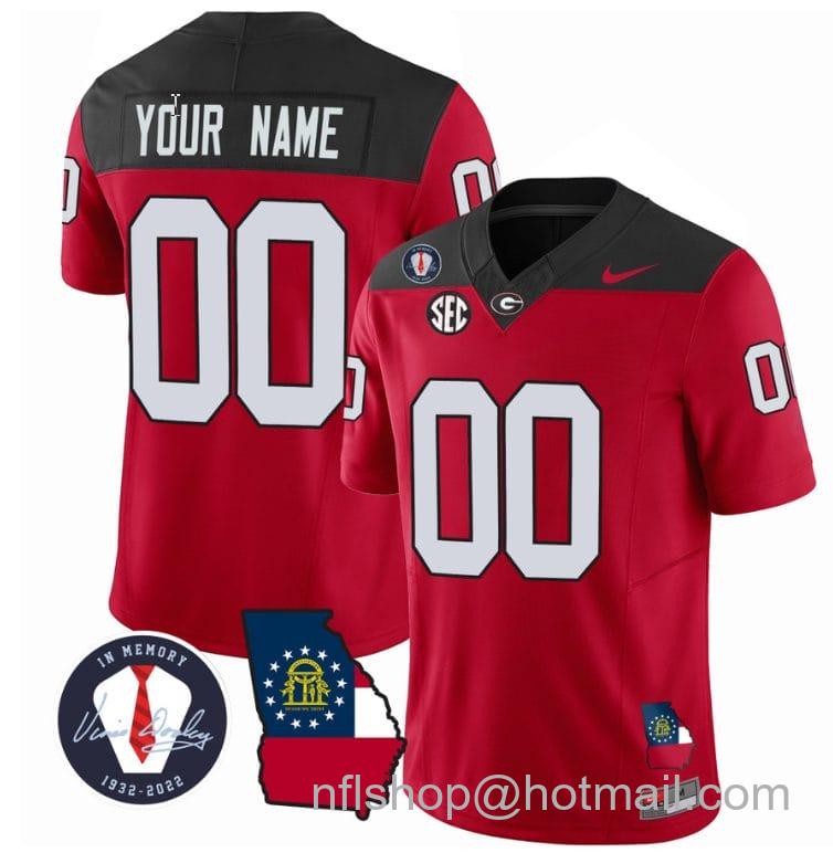 Men's Nike Custom Georgia Bulldogs Jersey Name and Number Football Vince Dooley Patch Map Red