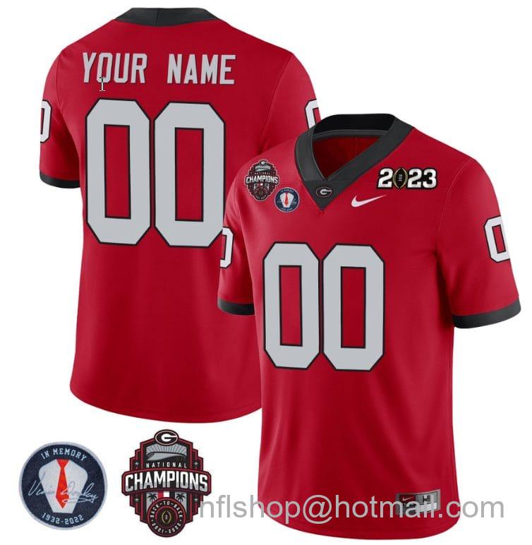 Men's Nike Custom Georgia Bulldogs Jersey Name and Number Football 2023 Back To Back Champions Vince Dooley Patch Regular Red