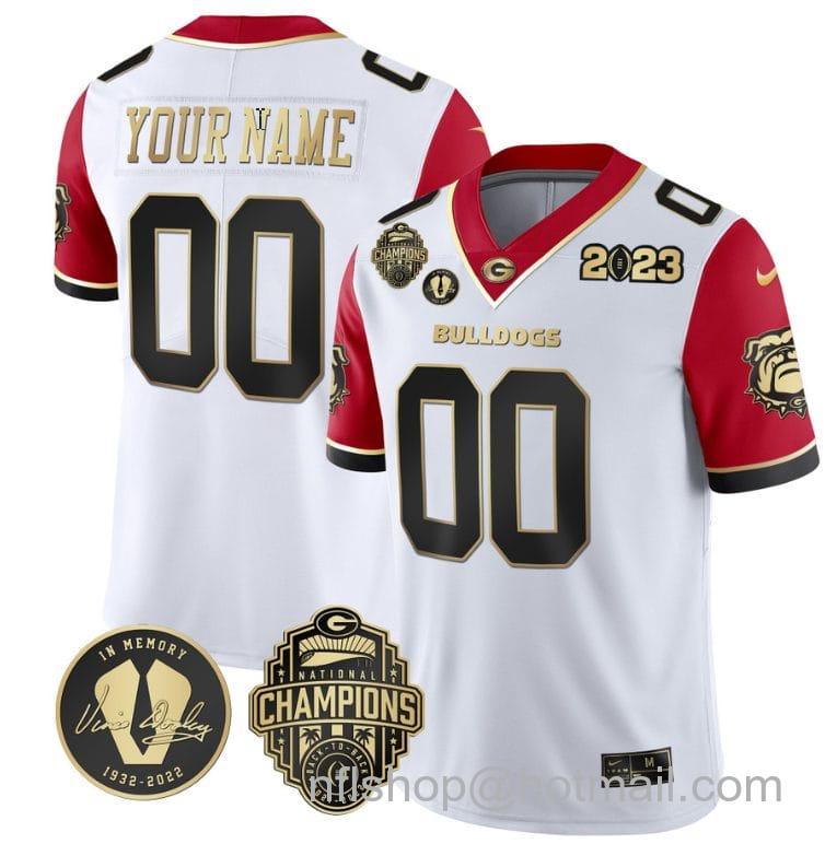 Men's Nike Custom Georgia Bulldogs Jersey Name and Number Football 2023 Back To Back Champions Vince Dooley Patch Red Sleeves