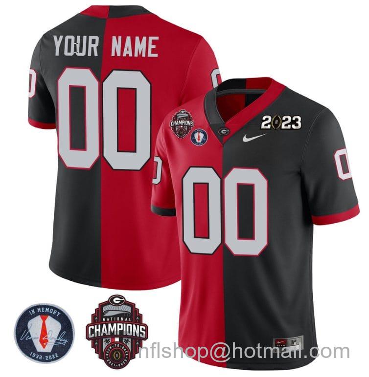 Men's Nike Custom Georgia Bulldogs Jersey Name and Number Football 2023 Back To Back Champions Vince Dooley Patch Split Red Black