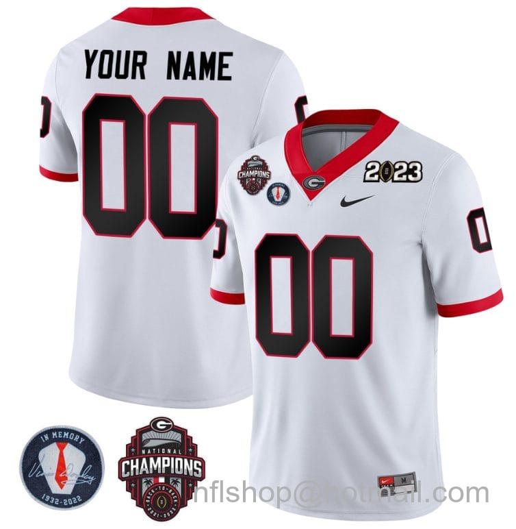 Men's Nike Custom Georgia Bulldogs Jersey Name and Number Football 2023 Back To Back Champions Vince Dooley Patch Regular White