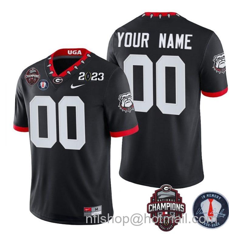 Men's Nike Custom Georgia Bulldogs Jersey Name and Number Football 2023 Back To Back Champions Vince Dooley Patch Regular Black