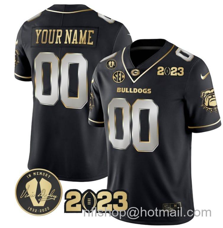 Men's Nike Custom Georgia Bulldogs Jersey Name and Number Football 2023 Vince Dooley Patch Gold Color Black Limited