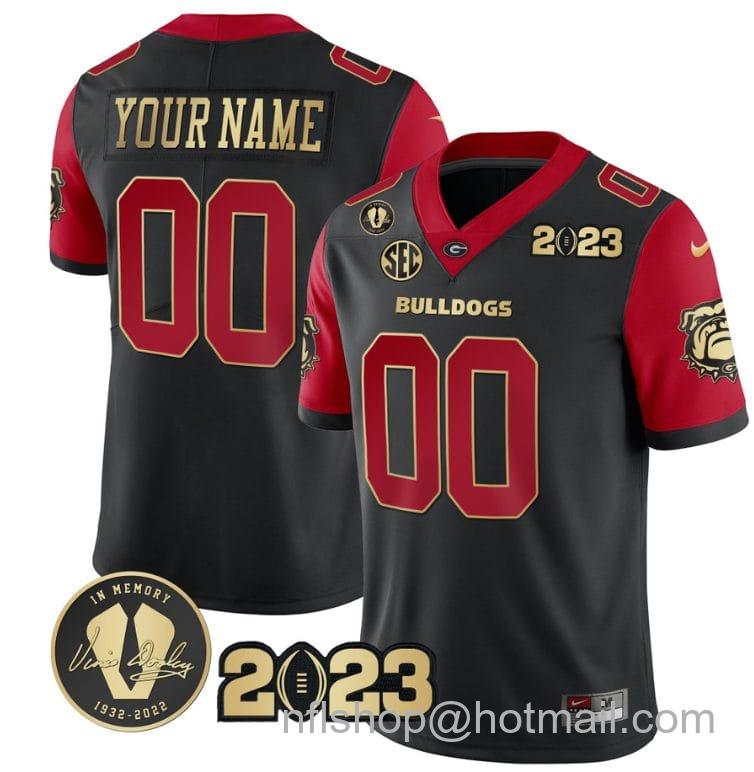 Men's Nike Custom Georgia Bulldogs Jersey Name and Number Football 2023 Vince Dooley Patch Gold Color Black