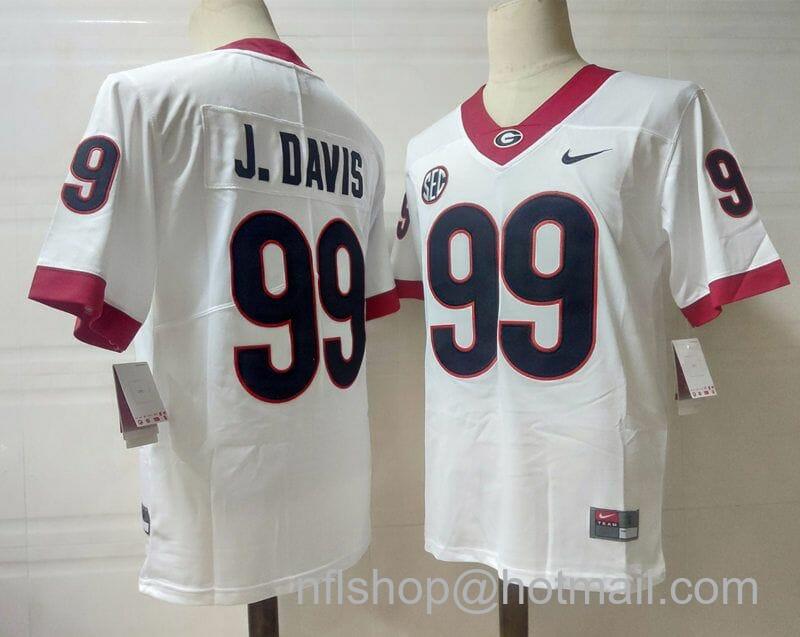 Men's Nike Georgia Bulldogs #99 J.Davis NCAA Football Jersey White