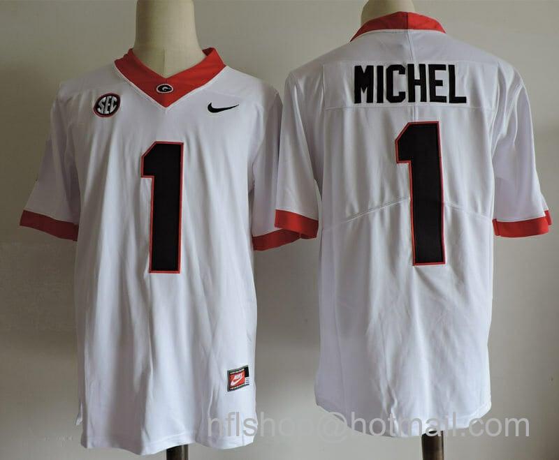 Men's Nike Georgia Bulldogs #1 Sony Michel College Football Jersey White