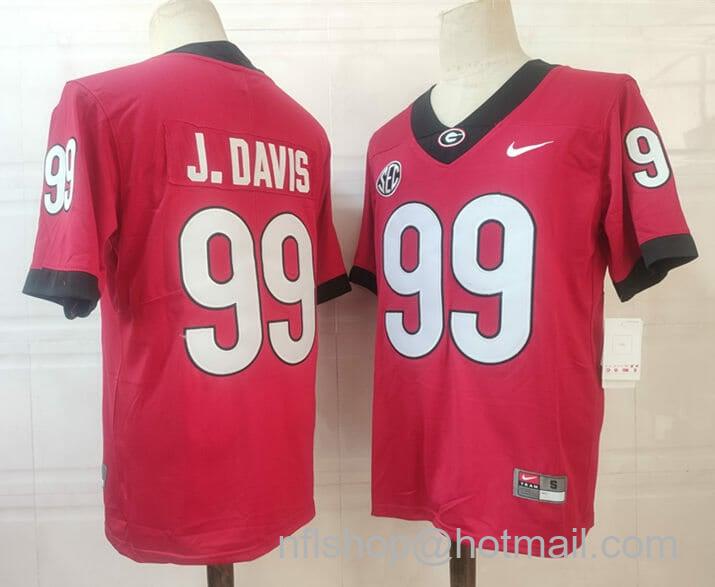 Men's Nike Georgia Bulldogs #99 J.Davis NCAA Football Jersey Red