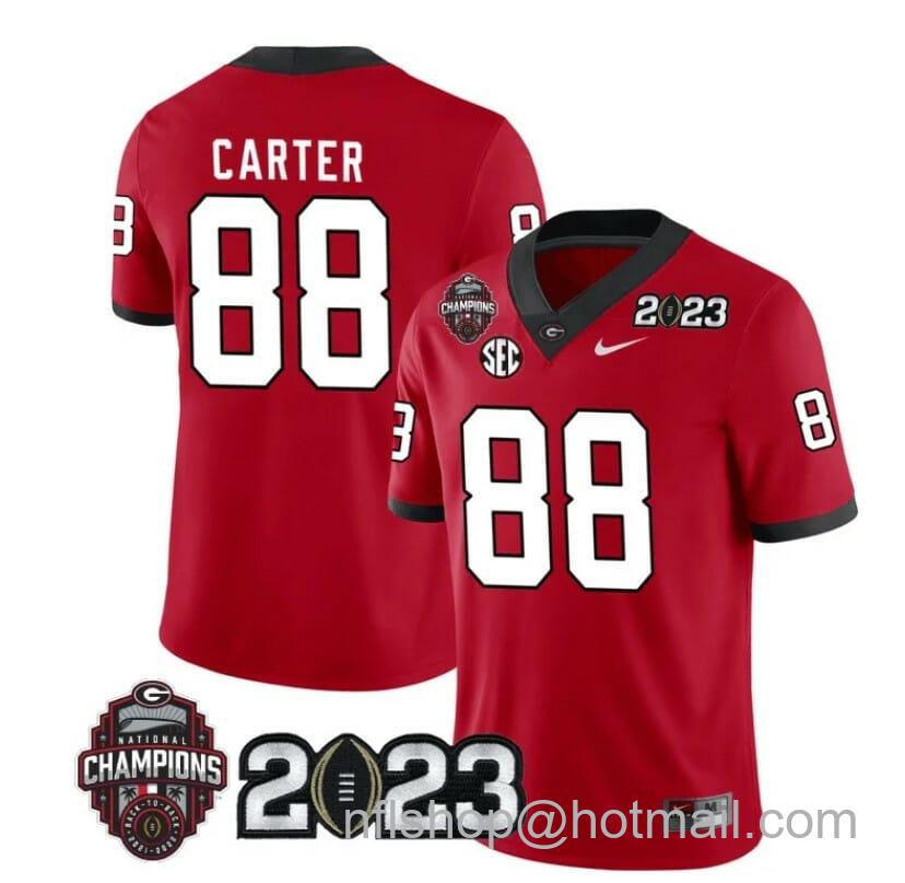 Men's Nike Georgia Bulldogs Jalen Carter Jersey #88 CFP National Champions Patch 2023 All Stitched Red