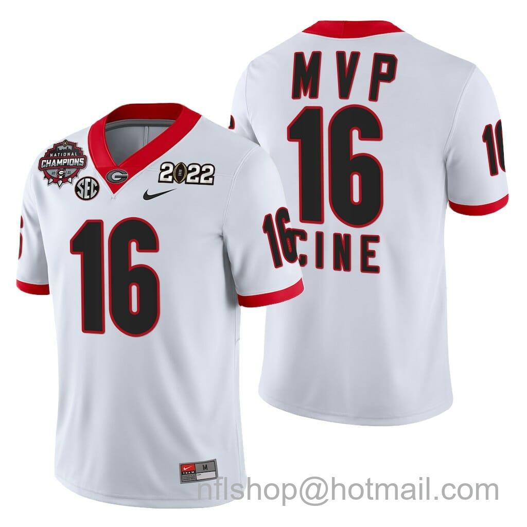 Men's Nike Georgia Bulldogs #16 Lewis Cine 2021-22 CFP National Champions MVP White Jersey