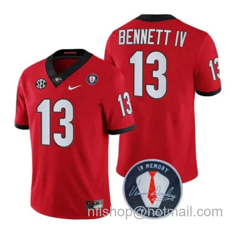 Men's Nike Georgia Bulldogs Stetson Bennett Jersey #13 Honoring Vince Dooley Patch All Stitched Red