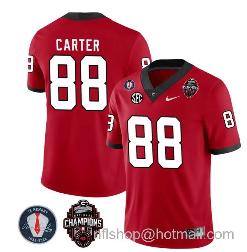 Men's Nike Georgia Bulldogs Jalen Carter Jersey #88 Back To Back National Champions College Football Red