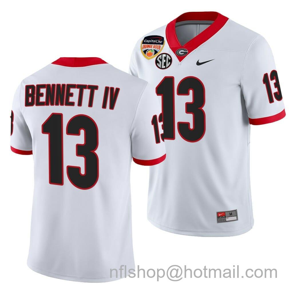 Men's Nike Georgia Bulldogs #13 Stetson Bennett Jersey 2021 Orange Bowl White 100th Anniversary