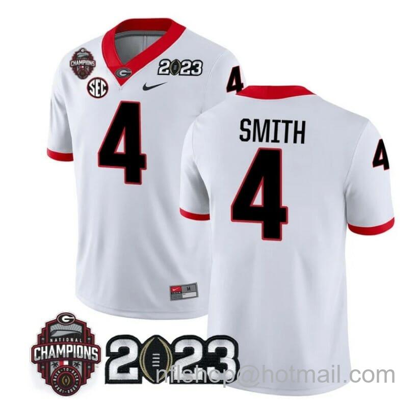 Men's Nike Georgia Bulldogs Nolan Smith Jersey #4 CFP National Champions Patch 2023 All Stitched Whie