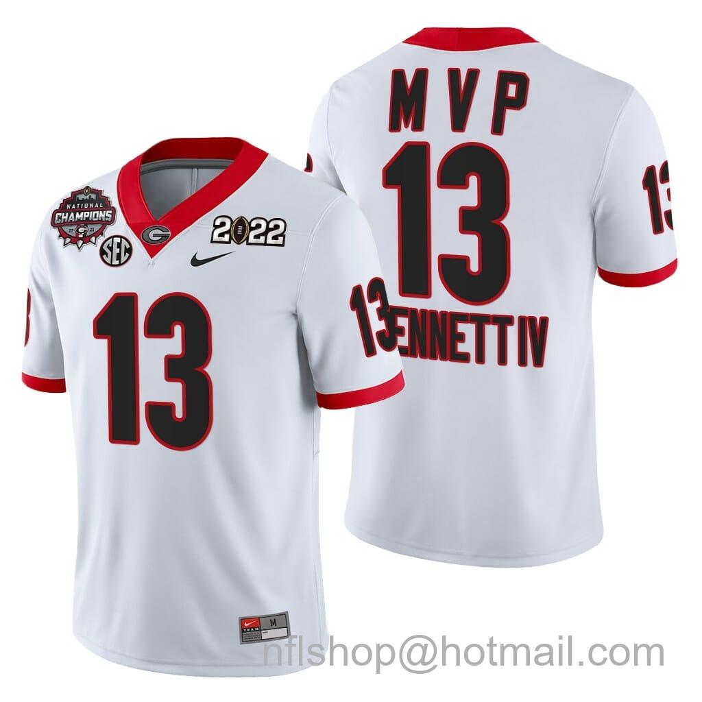 Men's Nike Georgia Bulldogs #13 Stetson Bennett Jersey 2021-22 CFP National Champions MVP White