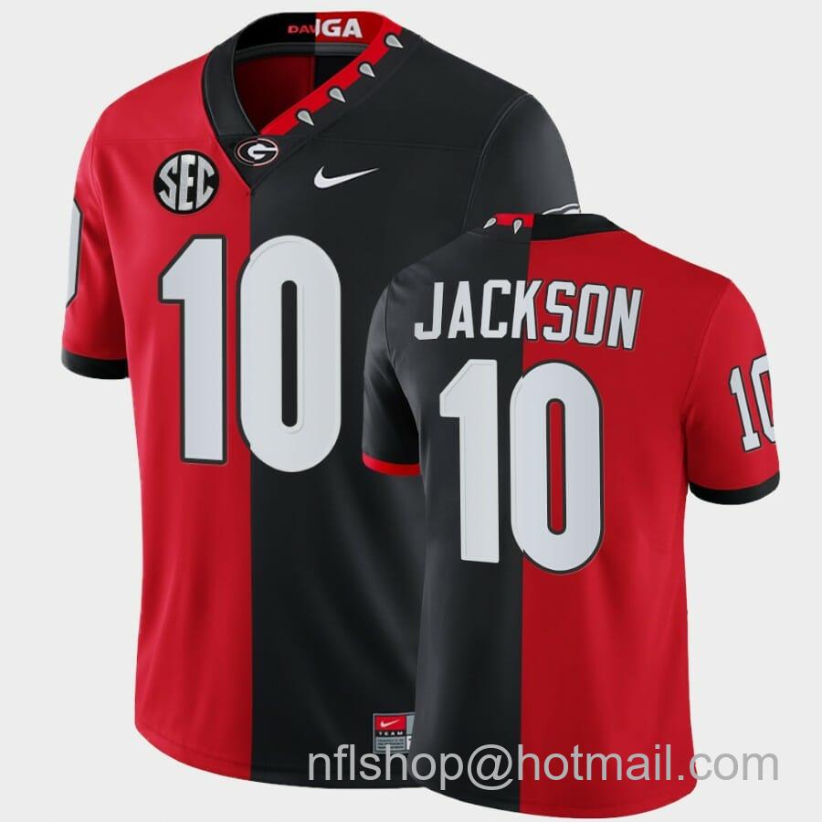 Men's Nike Georgia Bulldogs #10 Kearis Jackson Red Black Split Edition Mascot 100th Anniversary Jersey