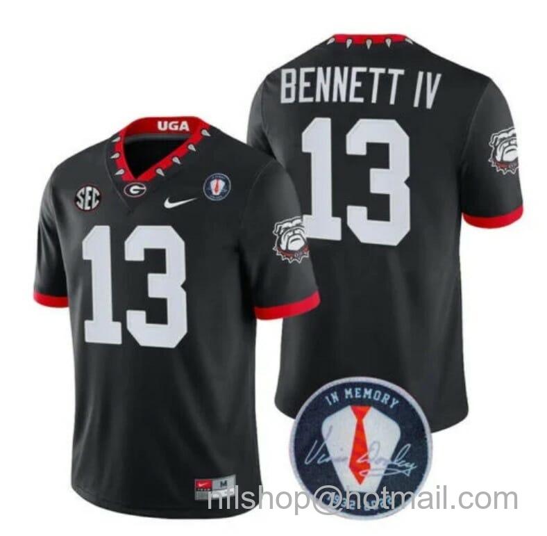 Men's Nike Georgia Bulldogs Stetson Bennett Jersey #13 Honoring Vince Dooley Patch All Stitched Black