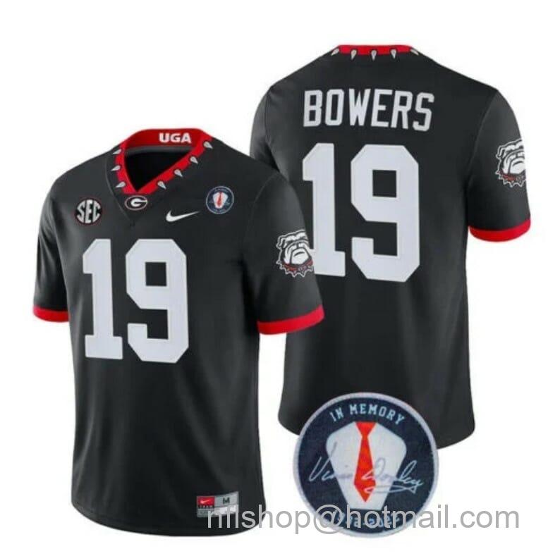 Men's Nike Georgia Bulldogs Brock Bowers Jersey #19 Honoring Vince Dooley Patch All Stitched Black