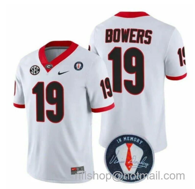 Men's Nike Georgia Bulldogs Brock Bowers Jersey #19 Honoring Vince Dooley Patch All Stitched White