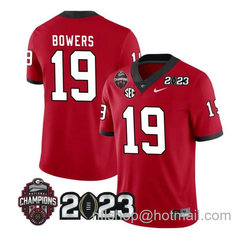 Men's Nike Georgia Bulldogs Brock Bowers Jersey #19 CFP National Champions Patch 2023 All Stitched Red