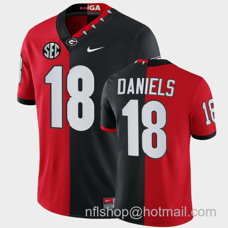 Men's Nike Georgia Bulldogs #18 JT Daniels Red Black Split Edition Mascot 100th Anniversary Jersey