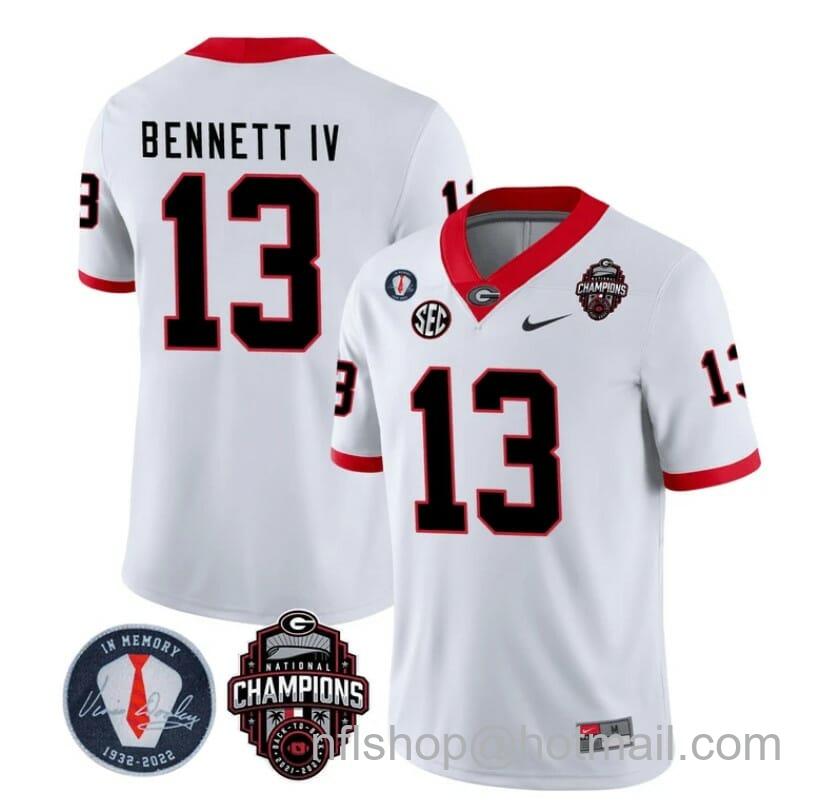 Men's Nike Georgia Bulldogs Stetson Bennett Jersey #13 Back To Back National Champions College Football White