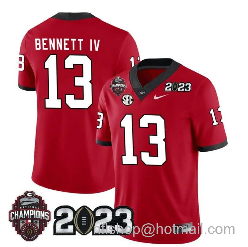 Men's Nike Georgia Bulldogs Stetson Bennett Jersey #13 CFP National Champions Patch 2023 All Stitched Red