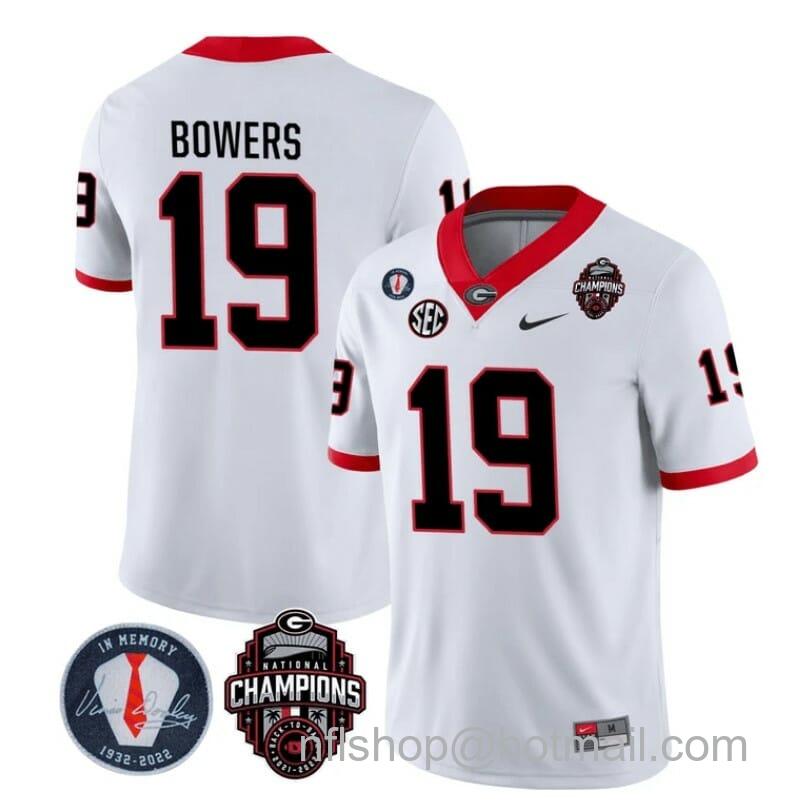 Men's Nike Georgia Bulldogs Brock Bowers Jersey #19 Back To Back National Champions College Football White